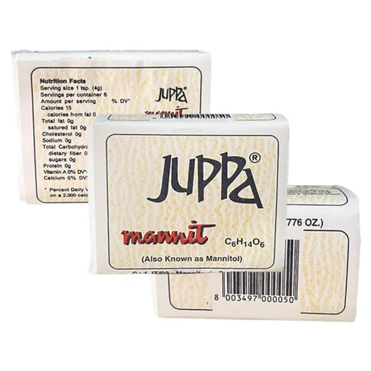 JUPPA Mannite Bars box front shows authentic Italian craftsmanship for on-the-go nutrition.