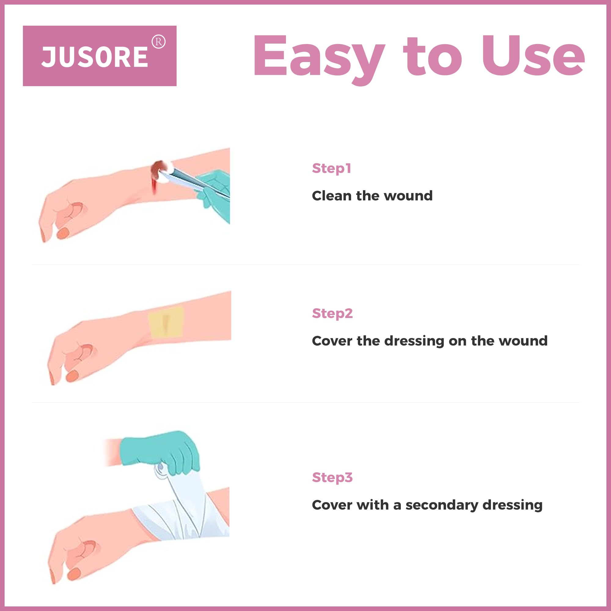 JUSORE Xeroform gauze pad in sterile pouch, easy to change.