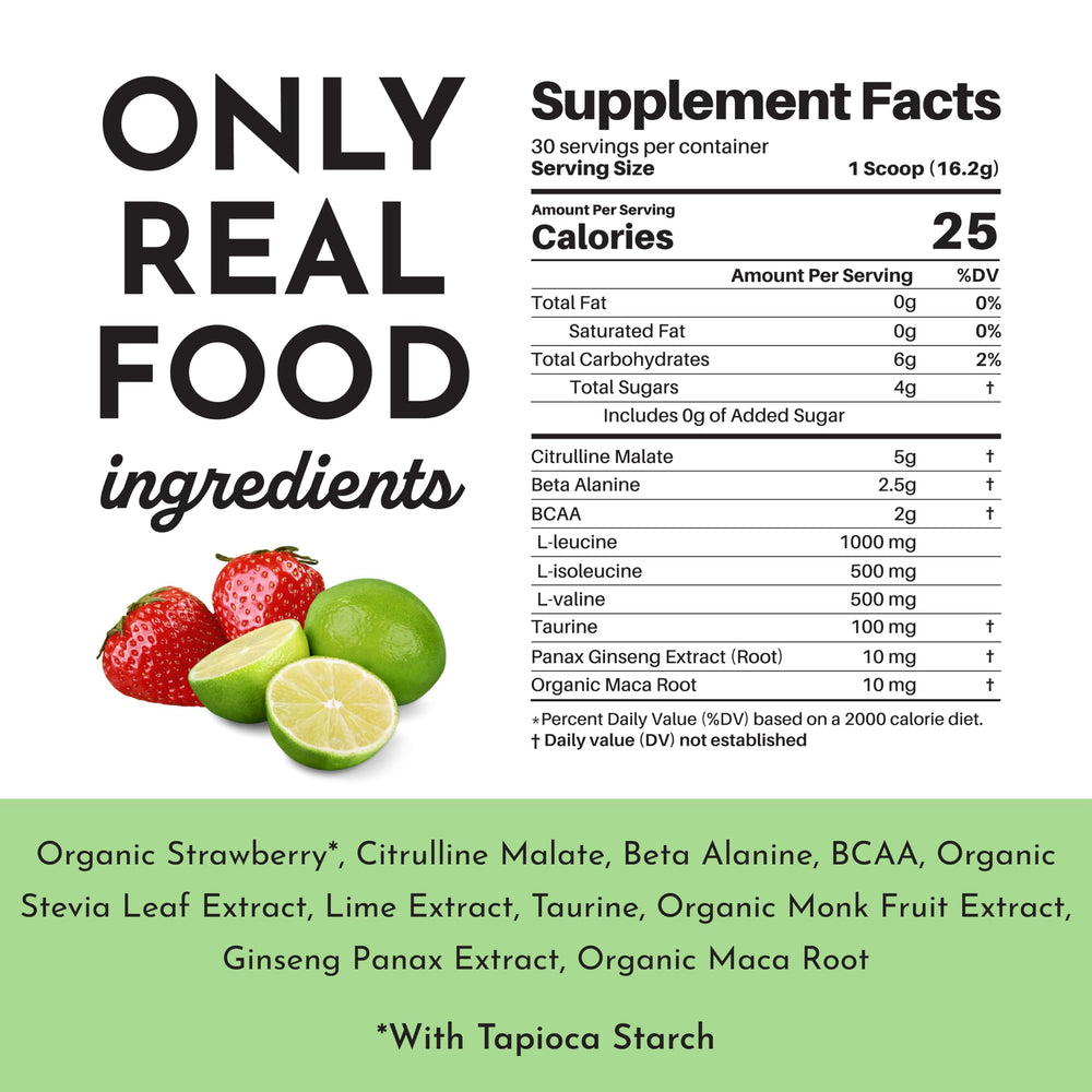 JUST INGREDIENTS BCAAs per serving graphic highlights muscle support and recovery potential.