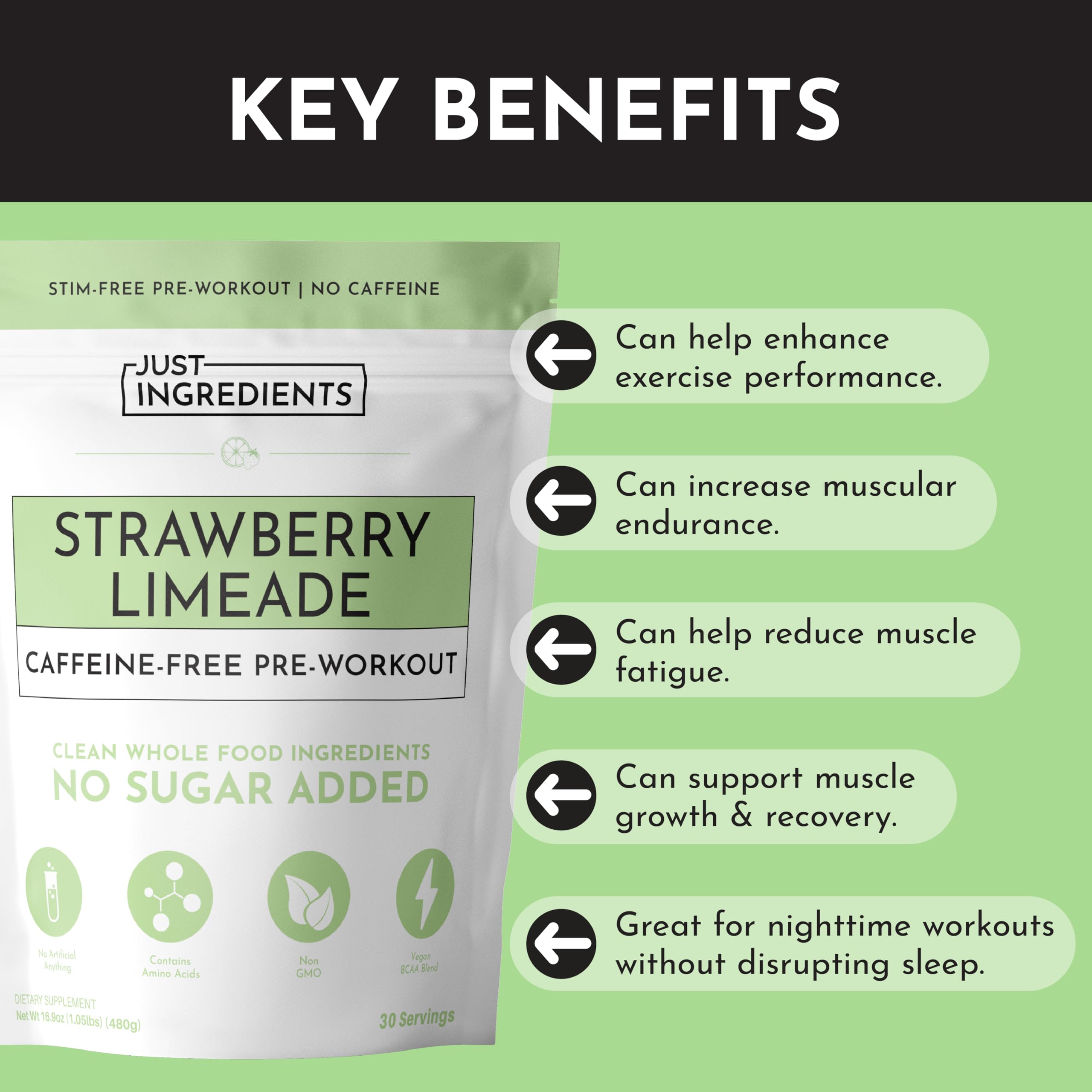 JUST INGREDIENTS beta-alanine and citrulline malate mix shows endurance and performance support.