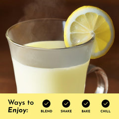 JUST INGREDIENTS Bone Broth Protein Lemon Cream stirred into water for smooth texture.
