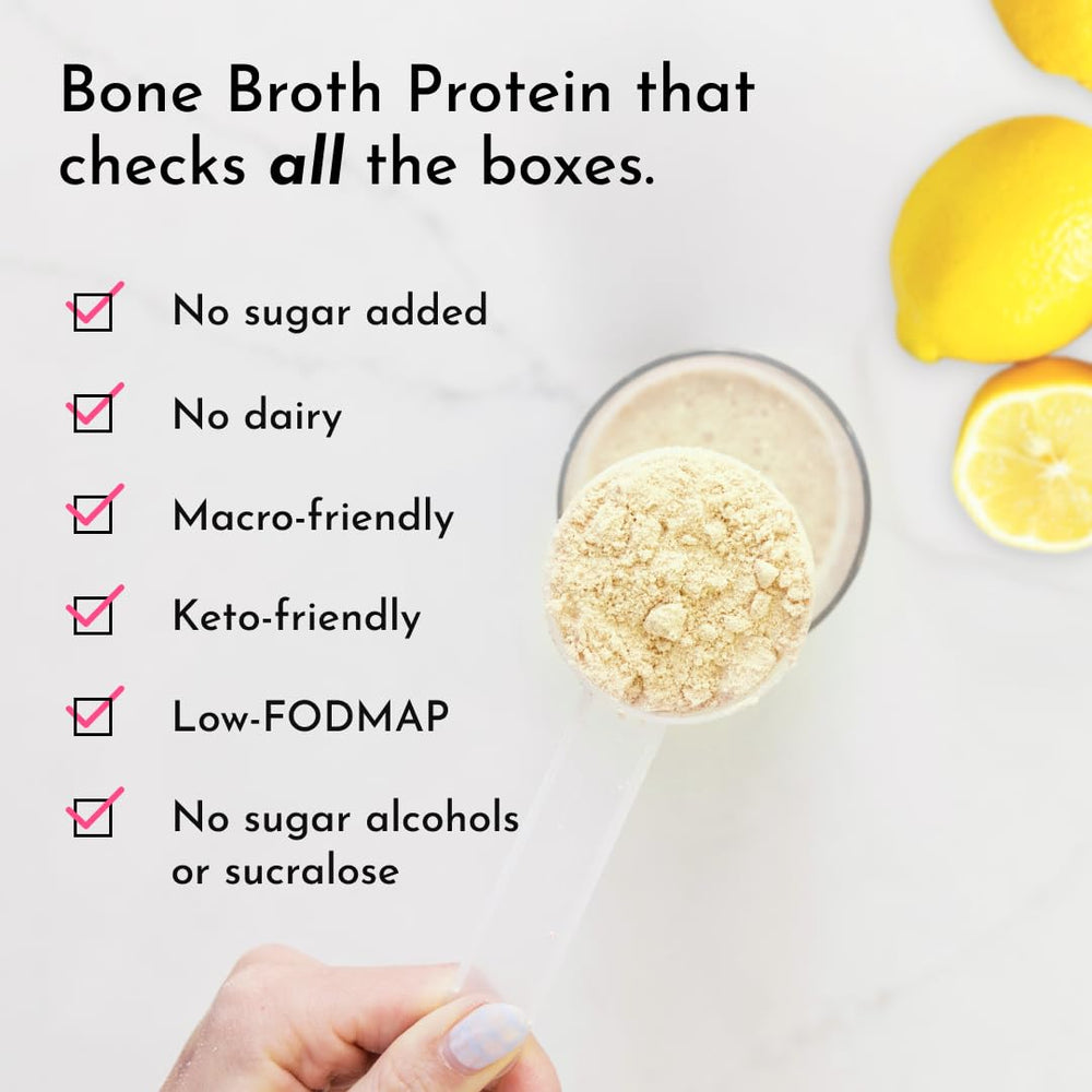 JUST INGREDIENTS Bone Broth Protein Lemon Cream scoop ready for a measured serving.