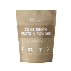 Just Ingredients bone broth protein Snickerdoodle bottle, dairy-free protein option
