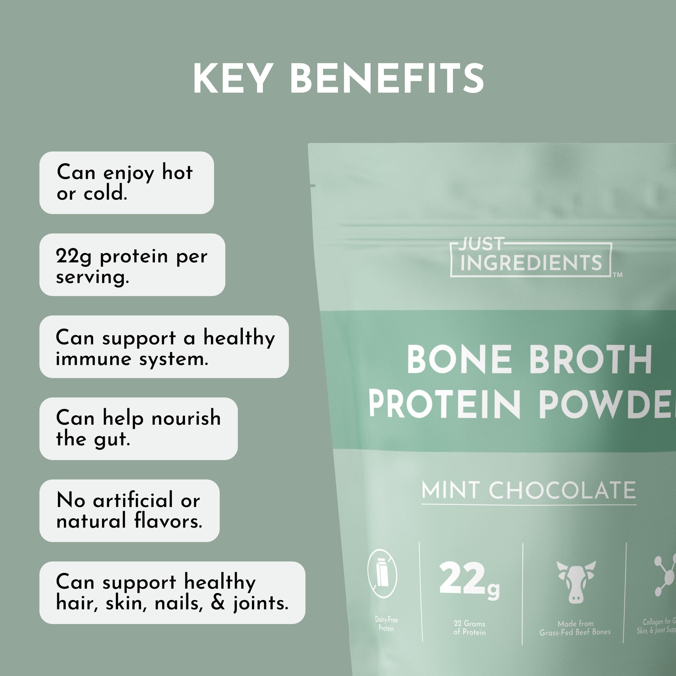 Just Ingredients grass-fed beef protein close-up with natural ingredients