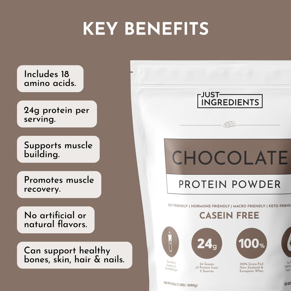 JUST INGREDIENTS chocolate protein powder bowl with oats for versatile breakfast options