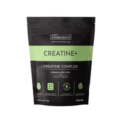 Just Ingredients creatine monohydrate powder bottle demonstrates pure formula for steady performance.