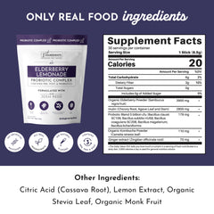 JUST INGREDIENTS Elderberry Lemonade probiotic sticks close-up highlighting convenient daily use.