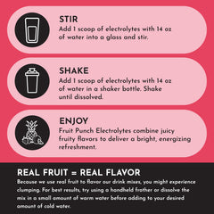 JUST INGREDIENTS Fruit Punch ingredients icons showcase coconut water and sea salt for balanced fluids.
