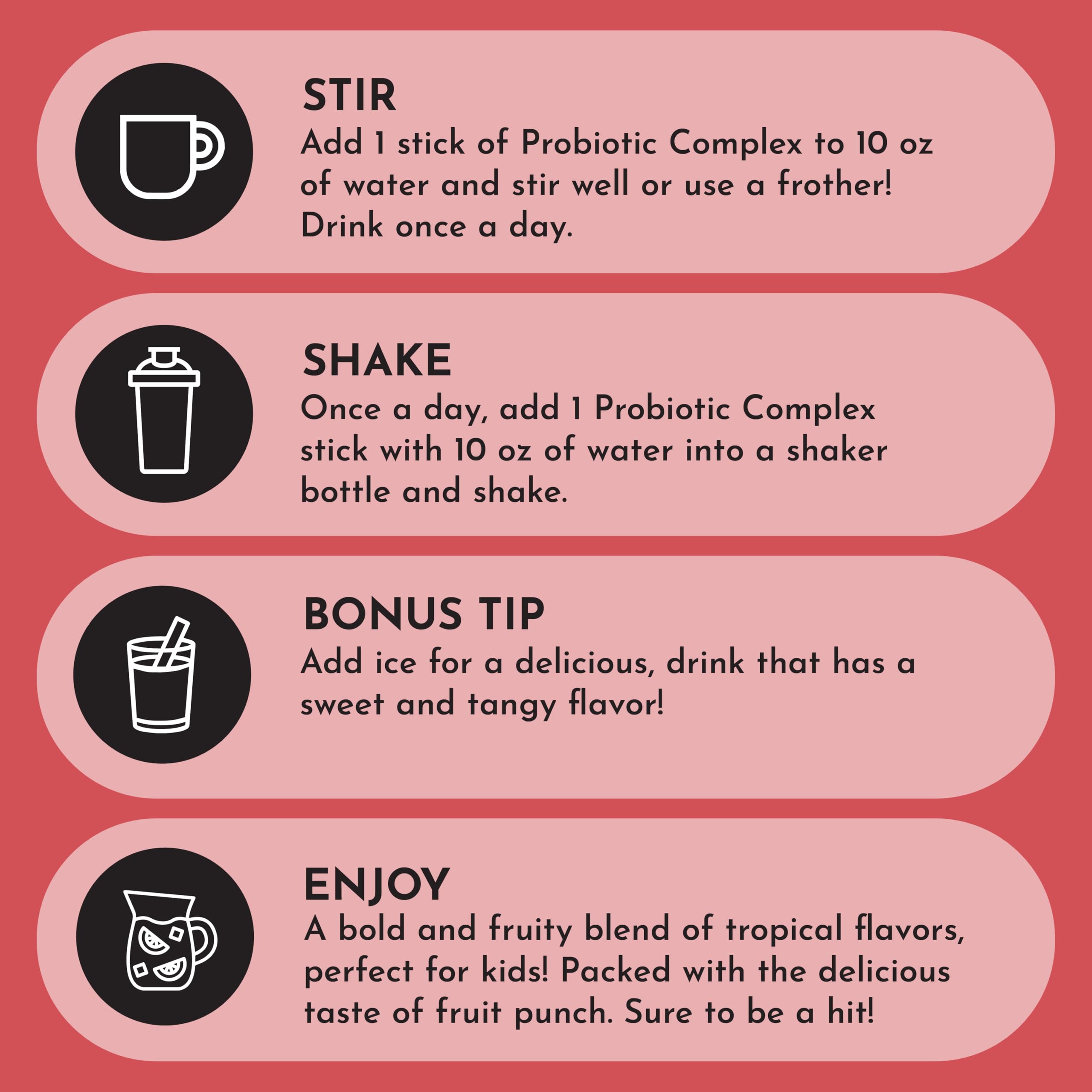 JUST INGREDIENTS Kids Probiotic Drink Mix label shows gluten-free, dairy-free, and soy-free formulation.