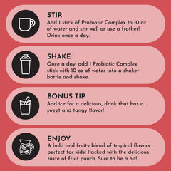 JUST INGREDIENTS Kids Probiotic Drink Mix label shows gluten-free, dairy-free, and soy-free formulation.