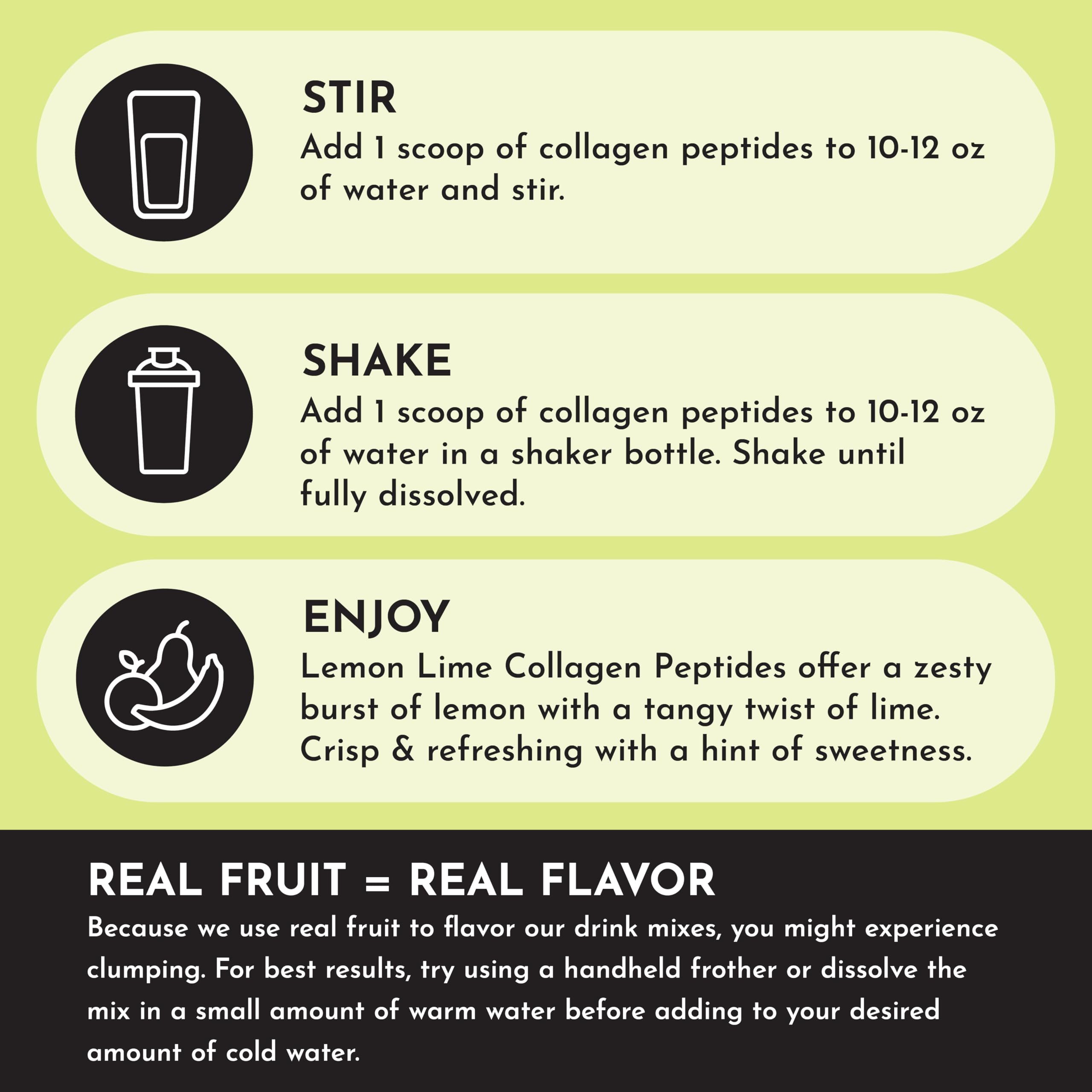 JUST INGREDIENTS Lemon Lime collagen powder dissolving in water