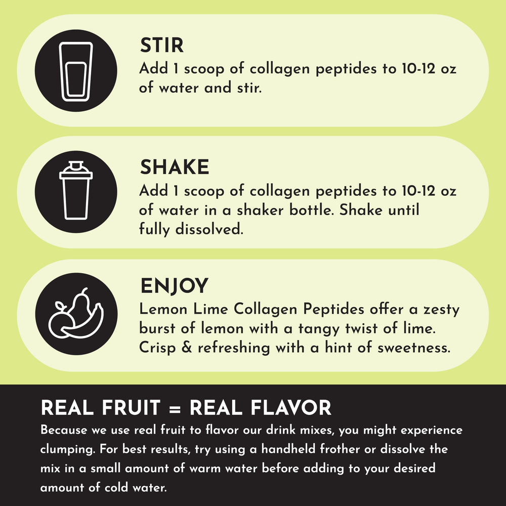 JUST INGREDIENTS Lemon Lime collagen powder dissolving in water