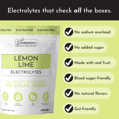 Just Ingredients Lemon Lime Electrolytes mix in water delivers crisp citrus flavor.