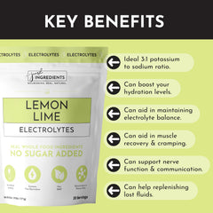 Just Ingredients Lemon Lime Electrolytes sea salt and minerals support balanced hydration.