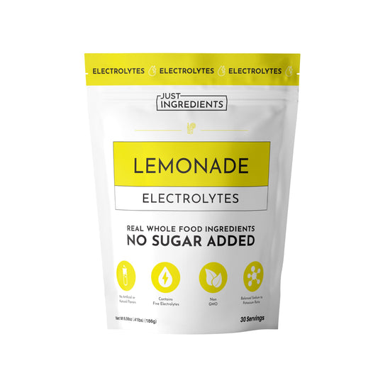 JUST INGREDIENTS Lemonade Electrolytes powder ready to mix for quick hydration.