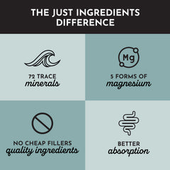 Just Ingredients Magnesium Complex packaging artwork highlighting vegan formula.