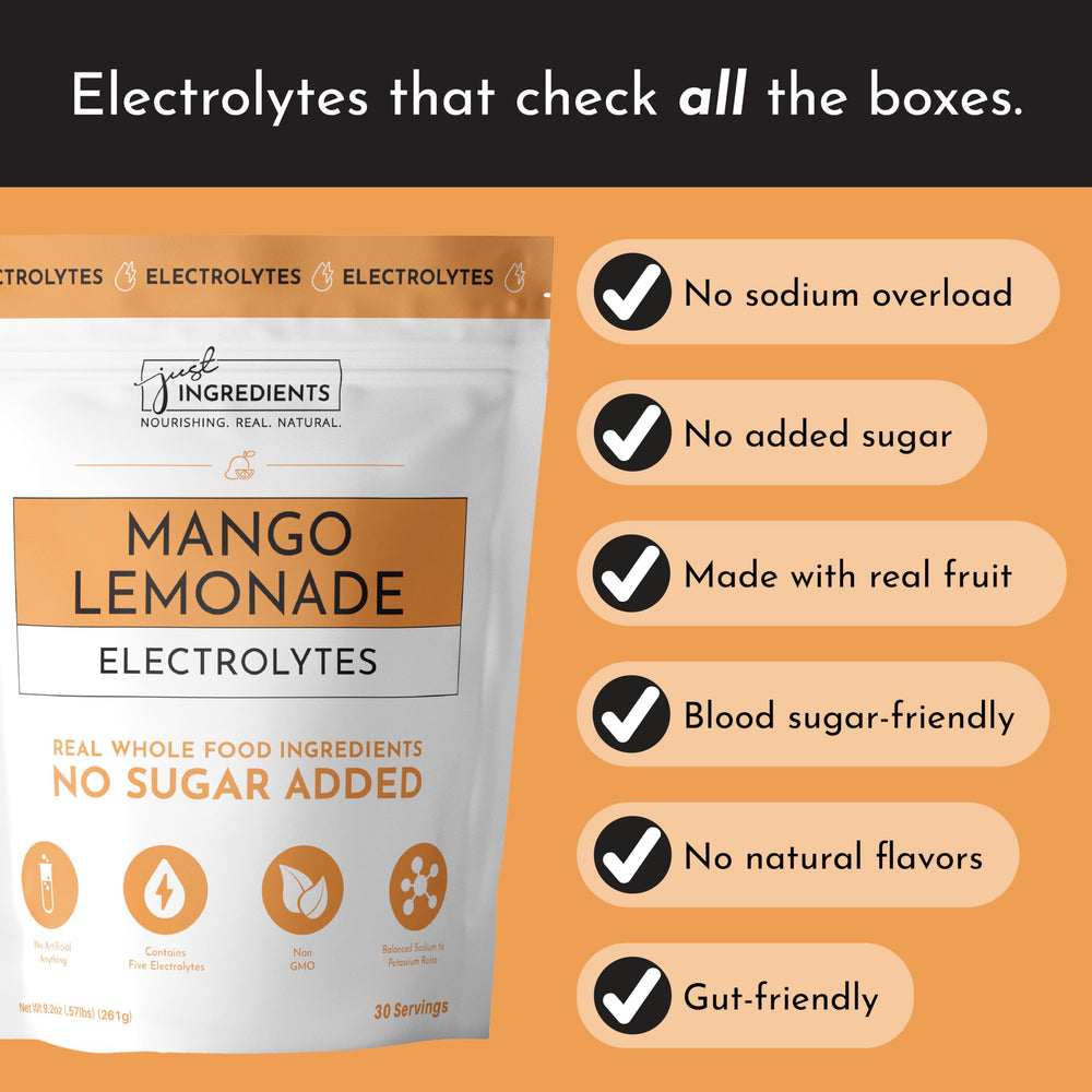 Just Ingredients Mango Lemonade 30-serving box emphasizing value and longevity