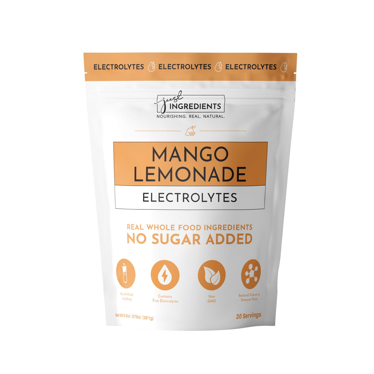 JUST INGREDIENTS Mango Lemonade electrolyte drink bottle ready for on-the-go hydration