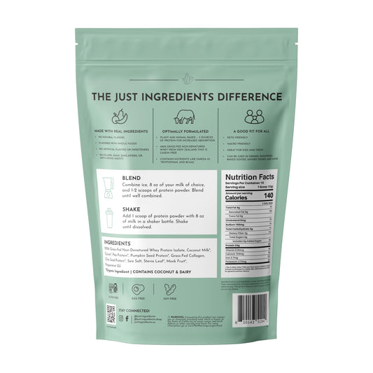 Just Ingredients Mint Chocolate label close-up highlighting flavor and no added sugar