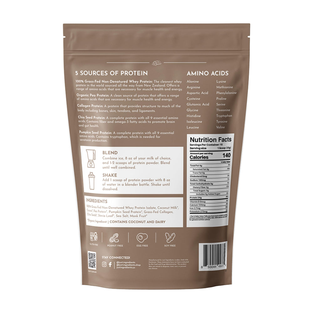 JUST INGREDIENTS soy-free, artificial-color-free protein option.