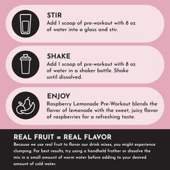 Just Ingredients Pre-Workout Raspberry Lemonade mixer suggests convenient on-the-go energy.