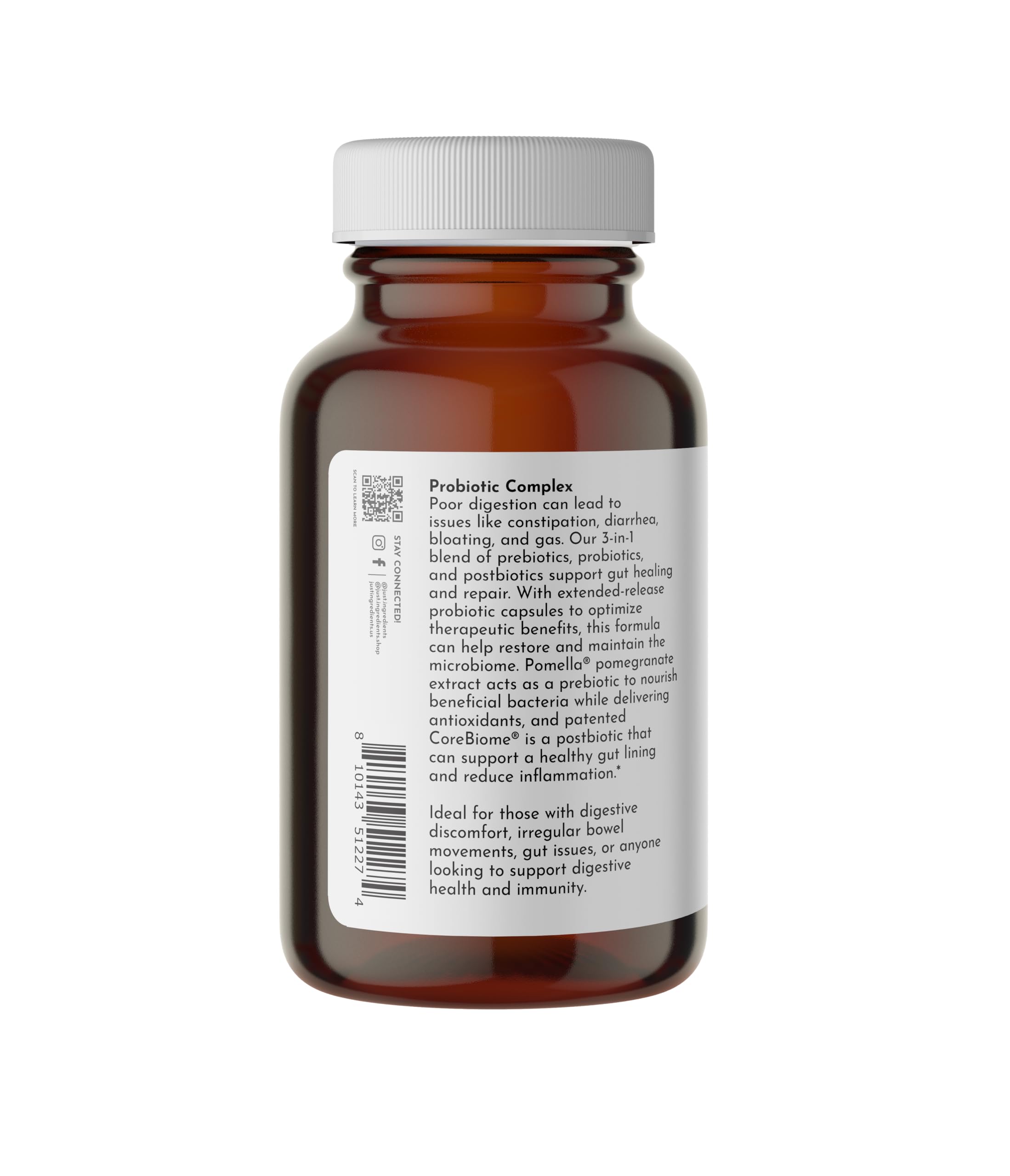 Just Ingredients Probiotic Complex capsules ready for daily digestive routine.
