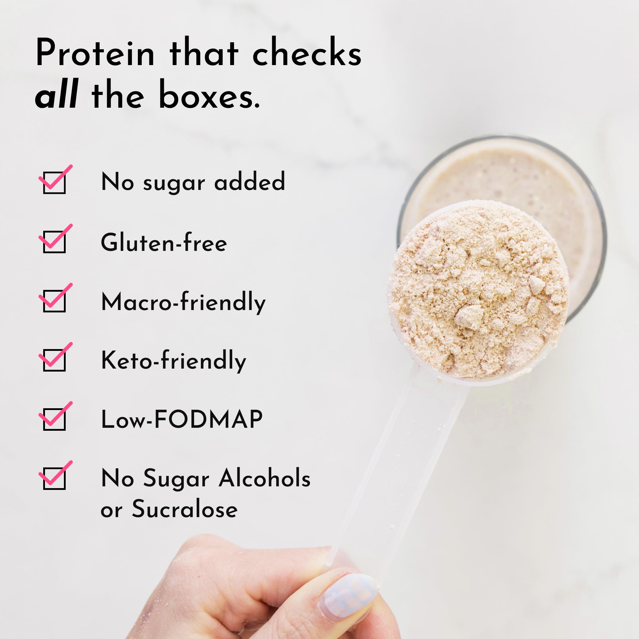 Just Ingredients protein bag label shows nutrition panel and clean ingredients.