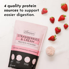 JUST INGREDIENTS Strawberries & Cream Protein Powder bowl with oats highlights versatility