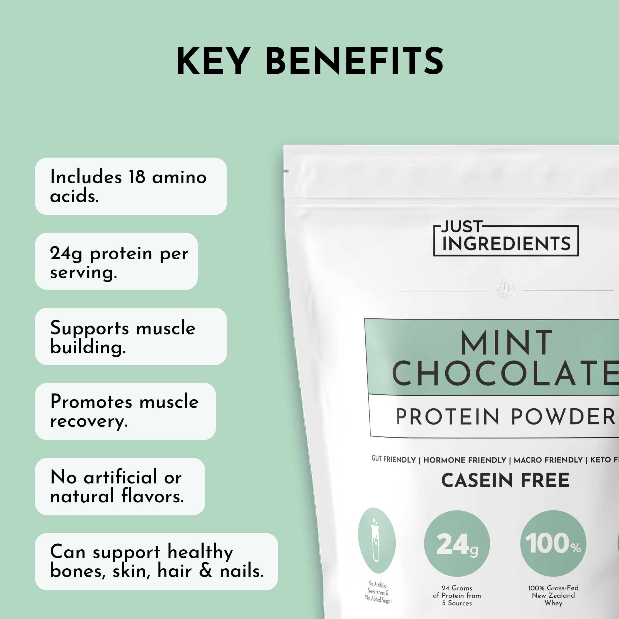 JUST INGREDIENTS Real cocoa and plant protein ingredients close-up view.