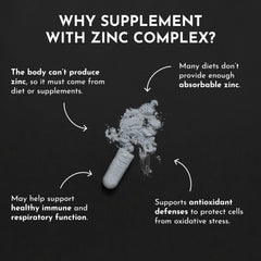 Just Ingredients Zinc Complex wellness setup, implying energy and skin support.