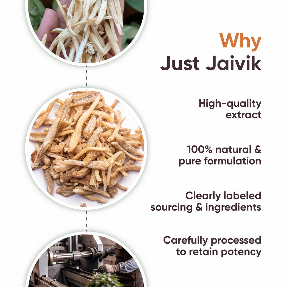Just Jaivik Safed Musli powder in liquid mix demonstrates versatile daily use.