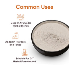 Just Jaivik Safed Musli powder scoop emphasizes convenient measured use in routines.