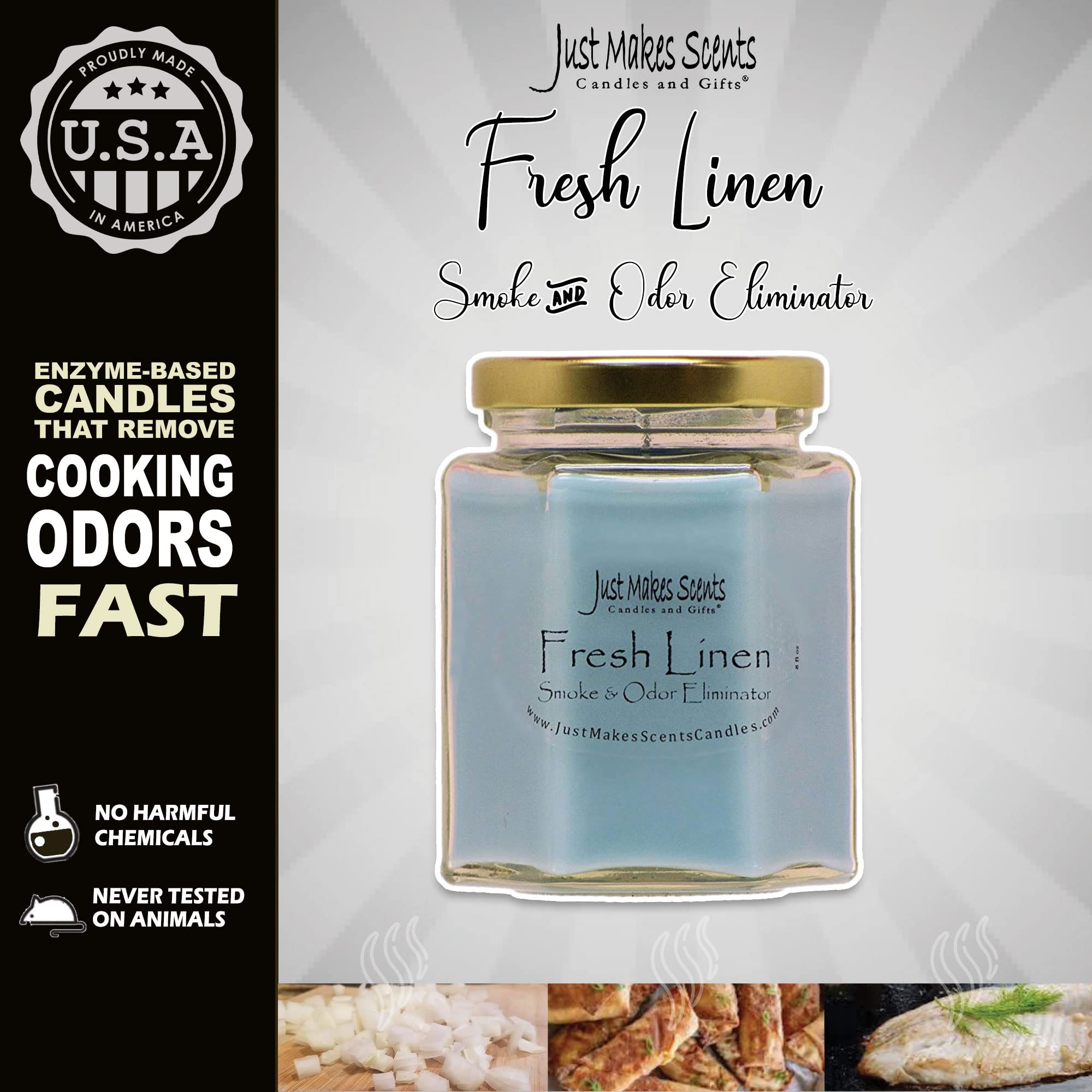 Just Makes Scents Original Spice candle jar for neutralizing lingering kitchen odors.