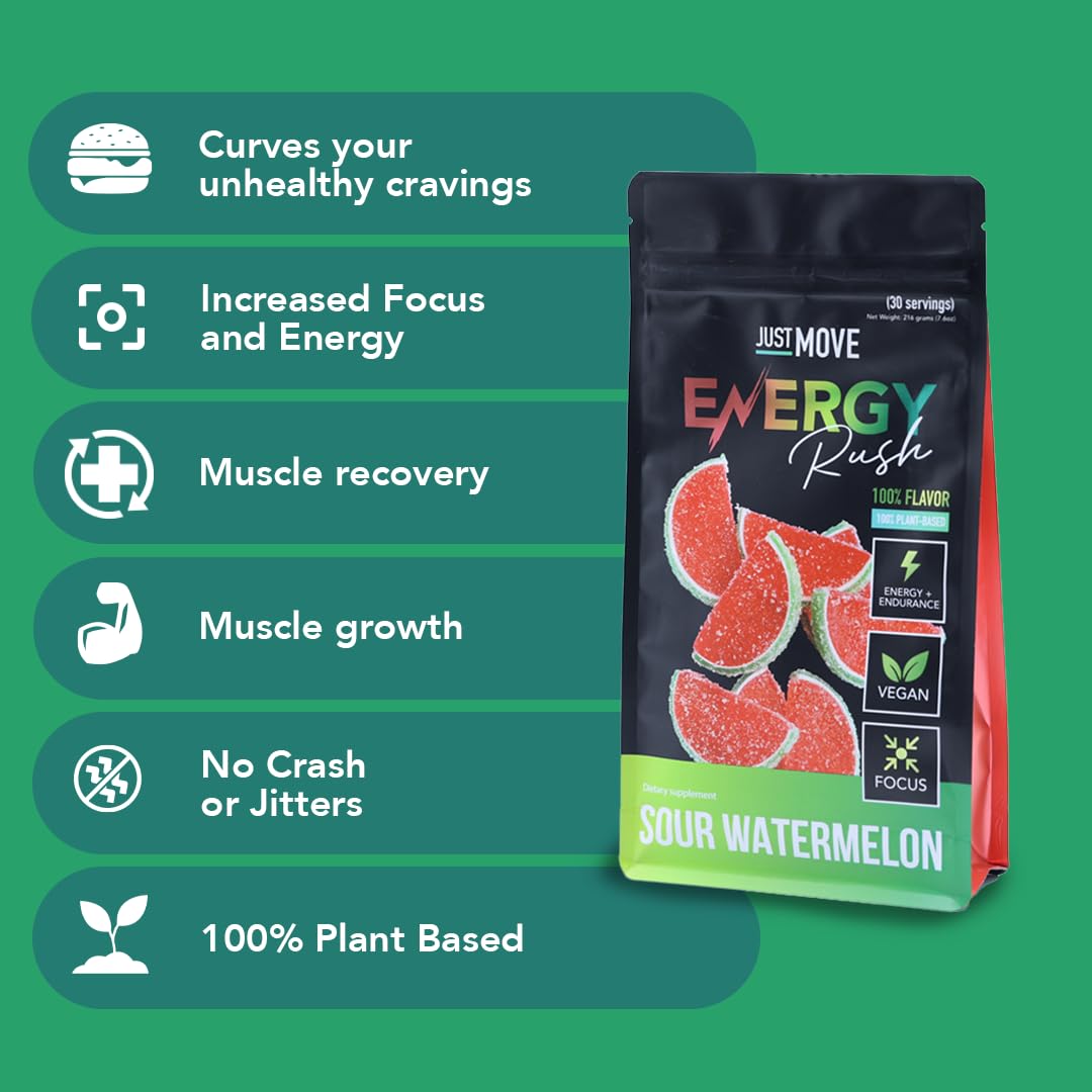 Just Move Sour Watermelon Energy Rush mixed in glass for refreshing endurance support