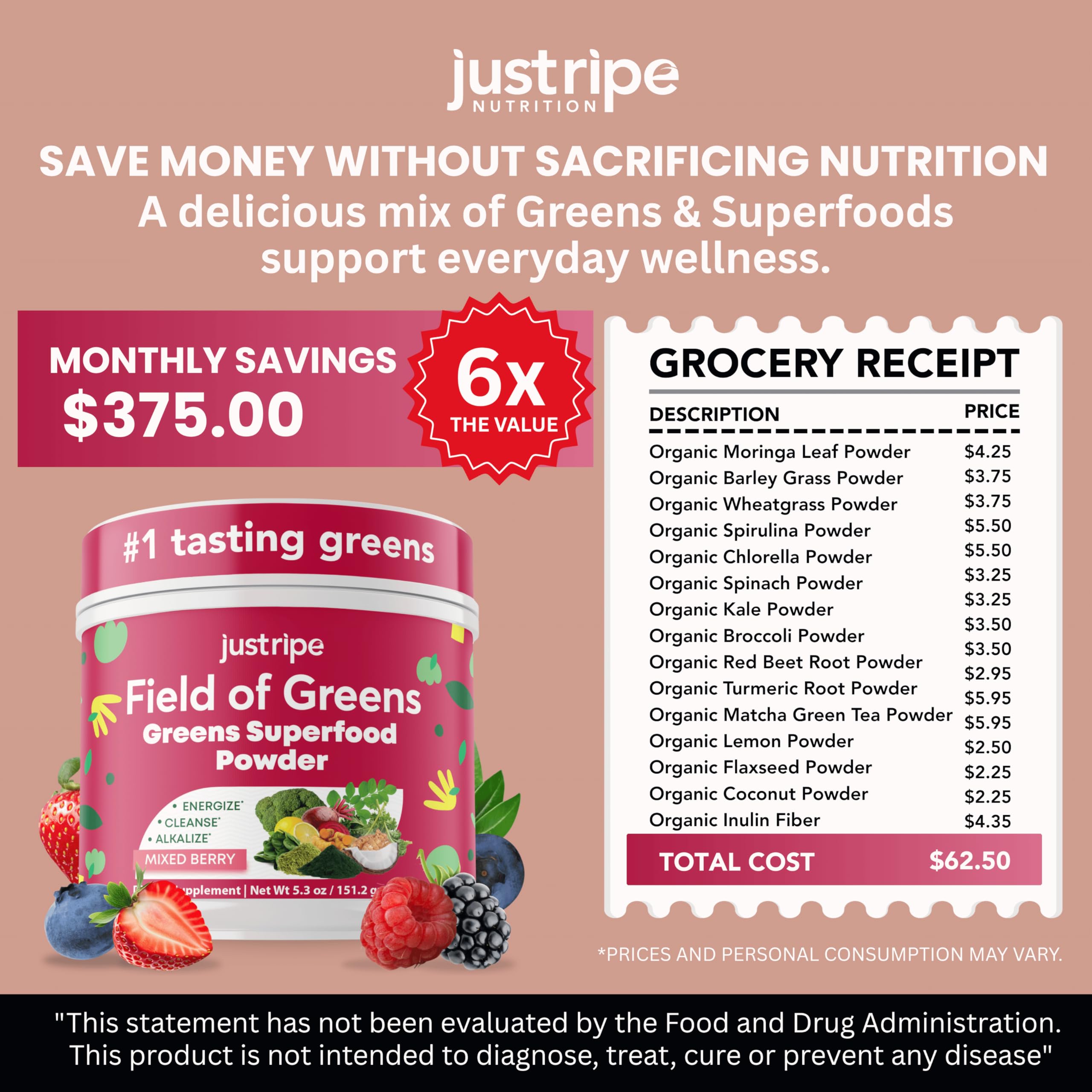 Just Ripe Field of Greens moringa leaf closeup emphasizes antioxidant-rich greens