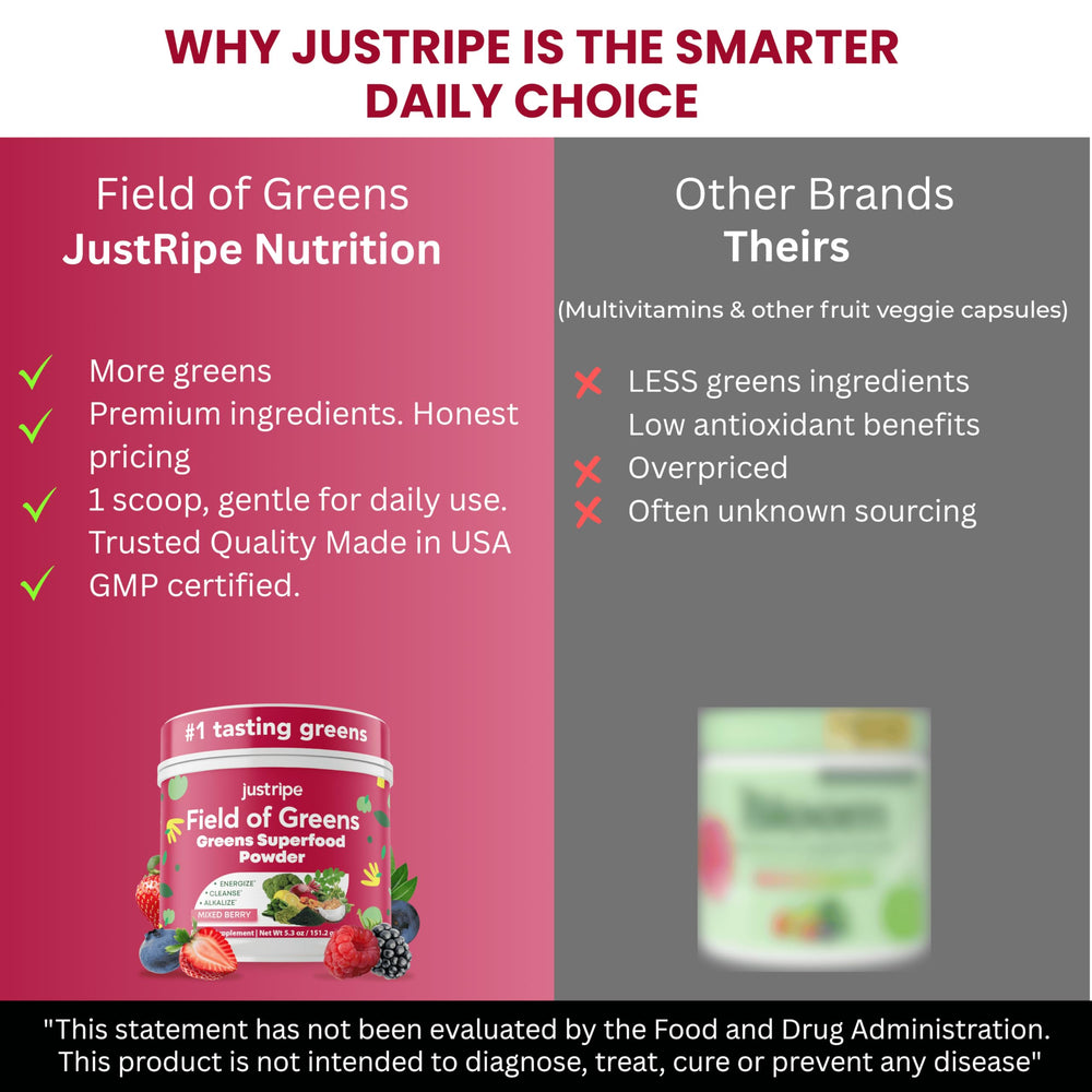 Just Ripe Field of Greens spoon-dispensing powder for quick daily greens