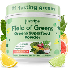 Just Ripe Field of Greens tub with scoop for daily wellness.