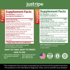 Just Ripe Nutrition red bottle showing Fruits and Veggies capsules for immune and vitality support