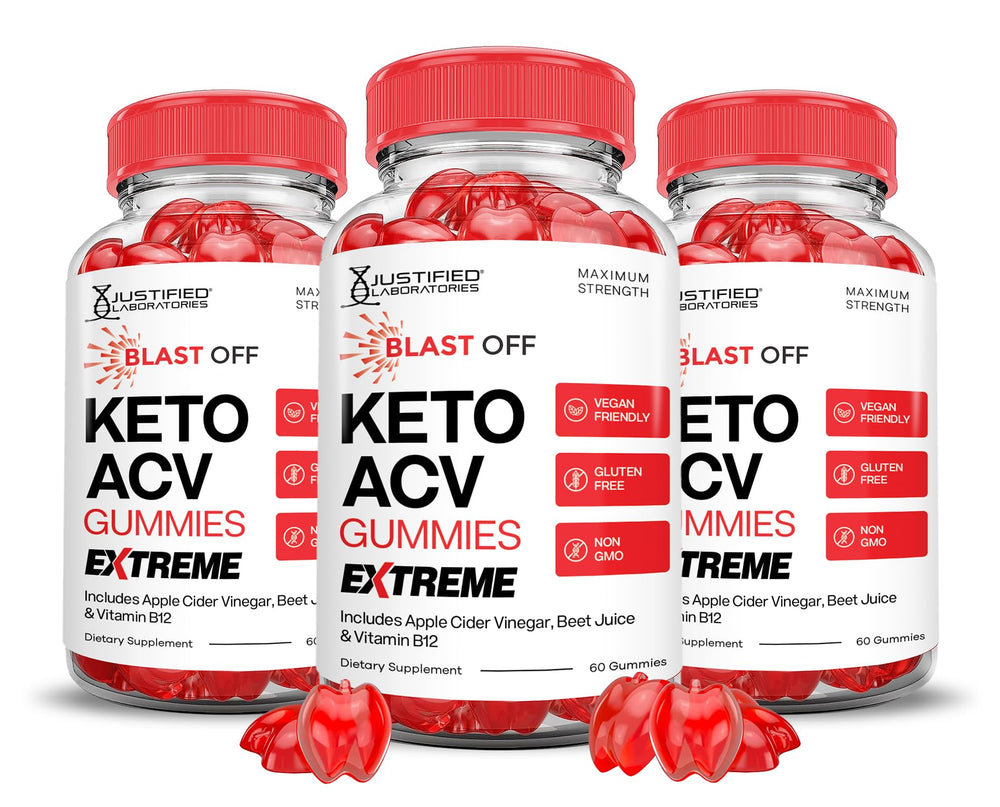 Justified Laboratories Blast Off Keto ACV Gummies bottle shown for convenient daily use.