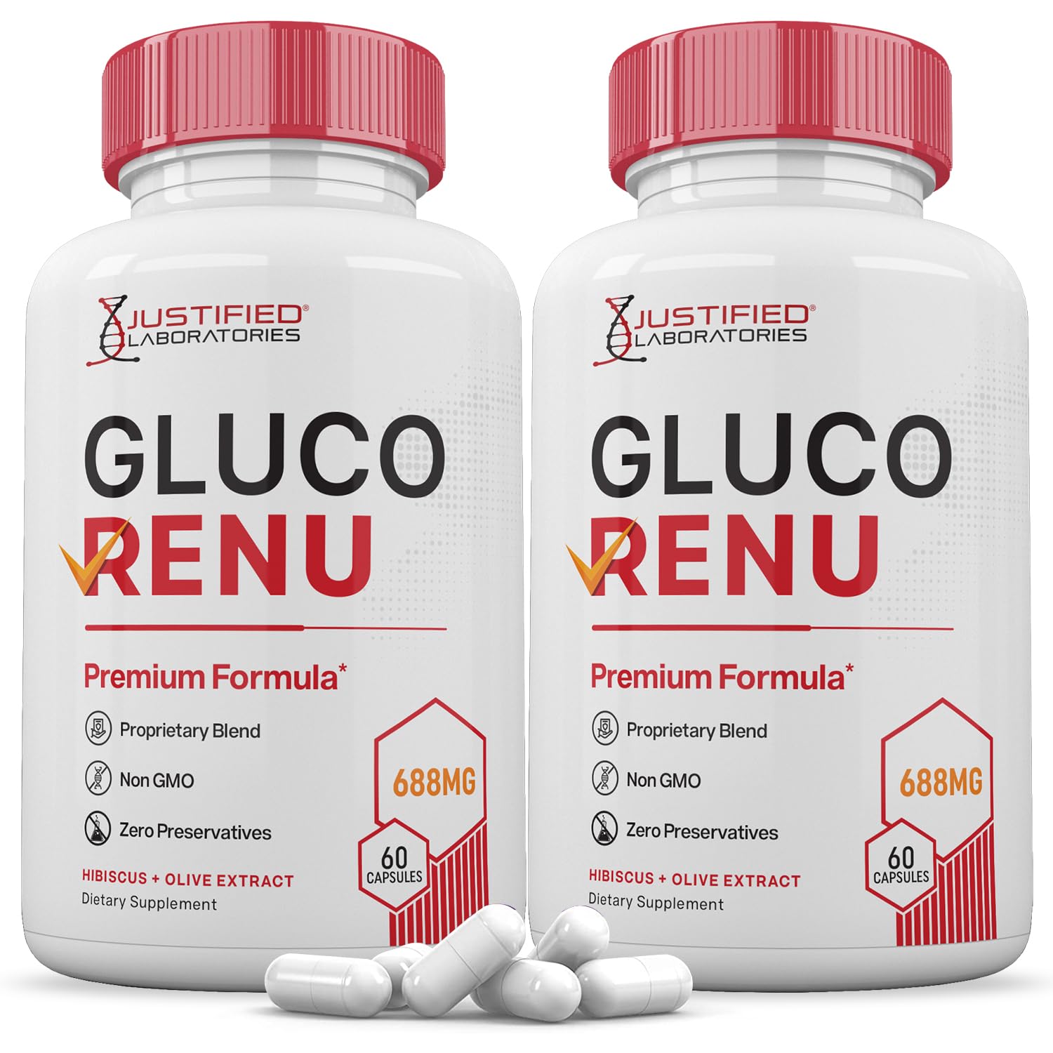 Justified Laboratories Gluco Renu bottle front for daily wellness support