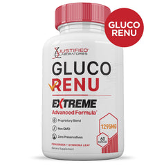 Justified Laboratories Gluco Renu Extreme turmeric blend highlights the herbal formula.