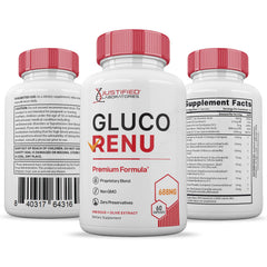 Justified Laboratories Gluco Renu packshot emphasizes two-pack value