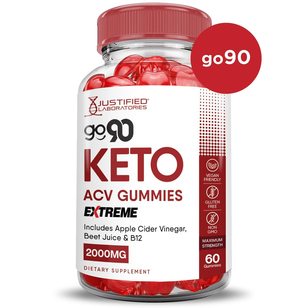Justified Laboratories Go 90 Keto ACV Gummies ingredients pack shows pectin base and B12.
