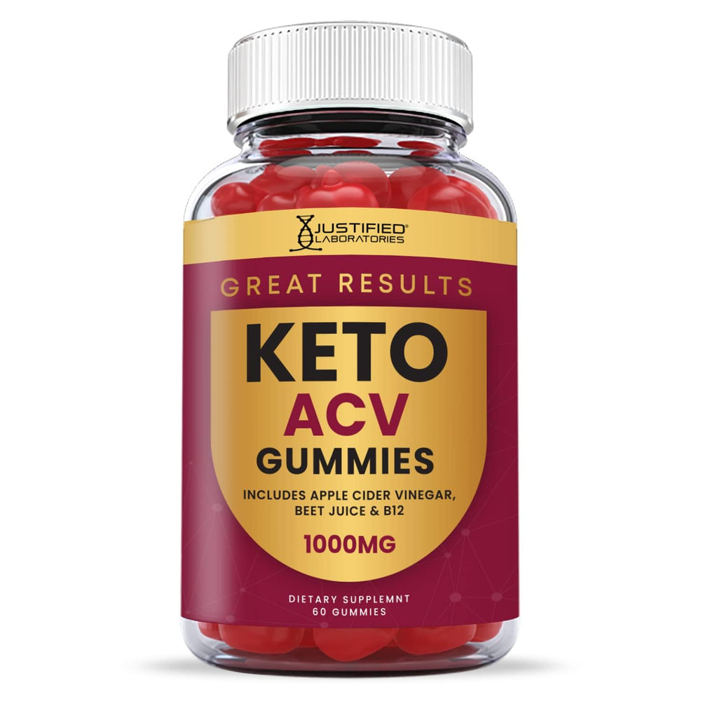 Justified Laboratories Great Results Keto ACV Gummies with pomegranate beet powder for vibrant flavor.