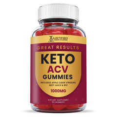Justified Laboratories Great Results Keto ACV Gummies with pomegranate beet powder for vibrant flavor.