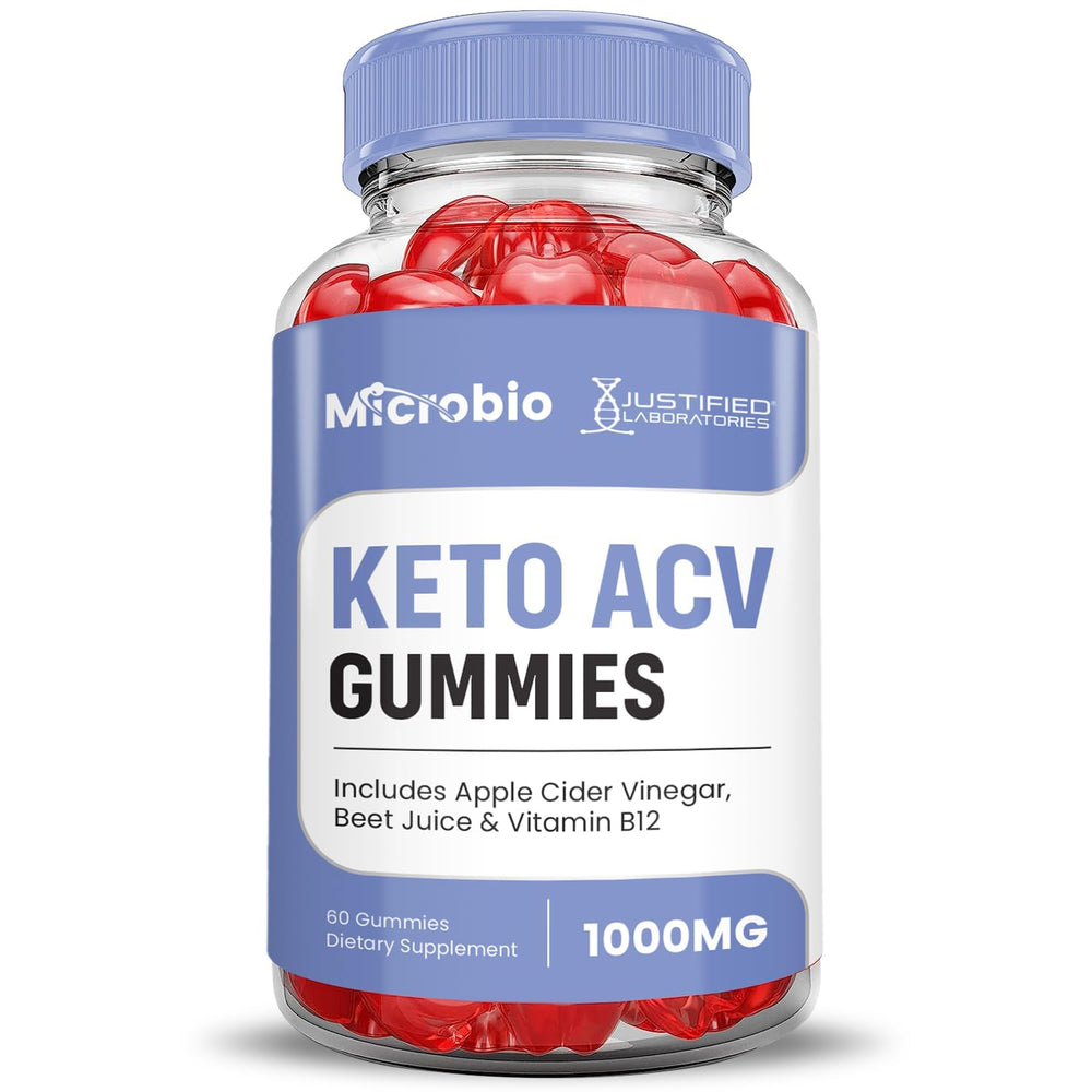 Justified Laboratories Microbio Keto ACV Gummies packaging with GMP badge signals quality.