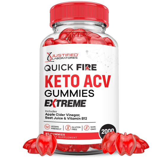Justified Laboratories Quick Fire Keto ACV gummies bottle showing convenient daily use and 2000mg ACV