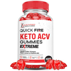 Justified Laboratories Quick Fire Keto ACV gummies bottle showing convenient daily use and 2000mg ACV