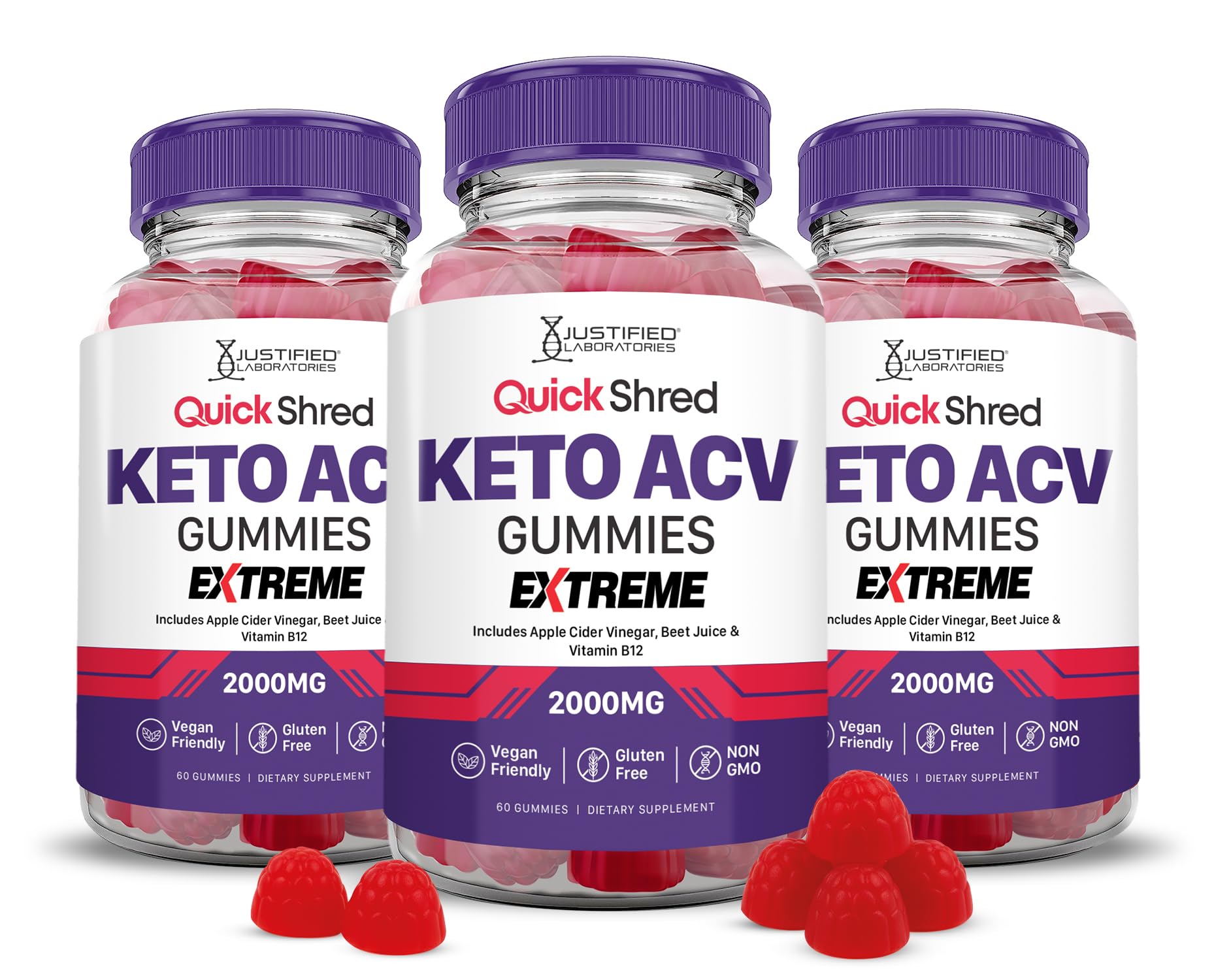 Justified Laboratories Quick Shred Keto ACV Gummies bottle for convenient daily energy support