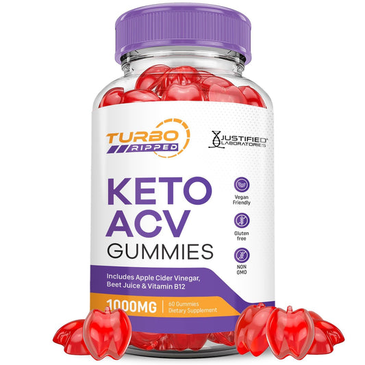 Justified Laboratories Turbo Ripped Keto ACV Gummies bottle showing convenient daily use